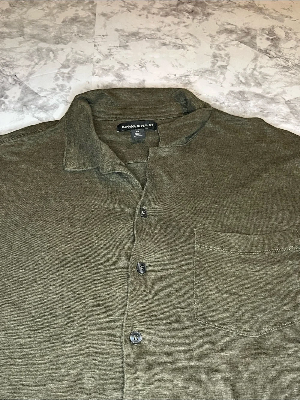 Banana Republic Men's Olive linen Green & Light Blue Casual Button-Down Shirts